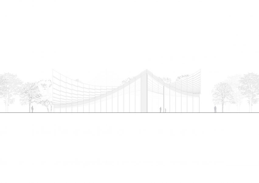 Elevation of Jinji Lake Pavilion by BIG