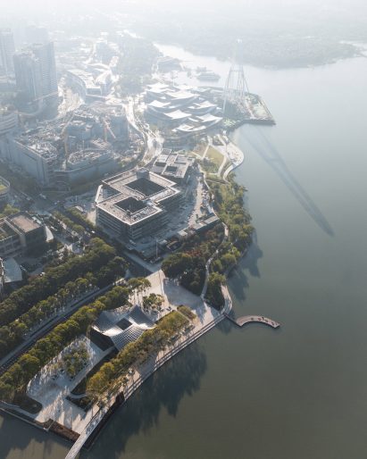 Aerial view of Jinji Lake Pavilion by BIG