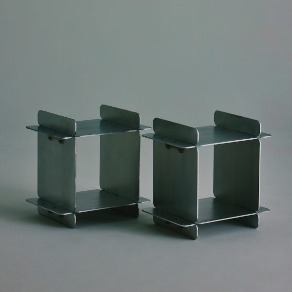 Brush-aluminium side tables