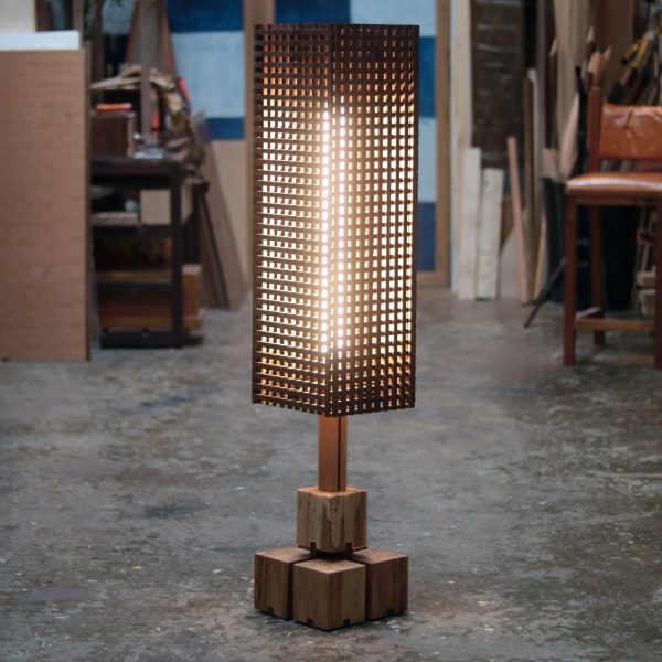 Gridded wood lamp shade