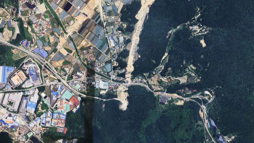 Aerial view of the site of the Cheonan highway bridge collapse