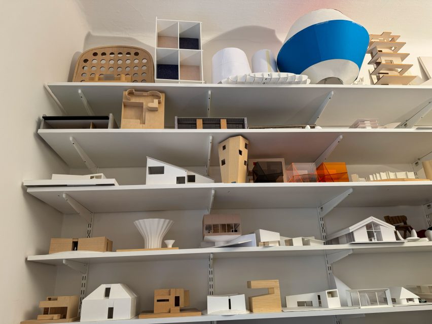 Shelves of architectural models