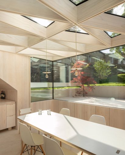 Timber kitchen with a corner window