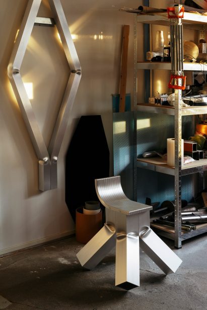 Chair by David Taylor in the designer's studio