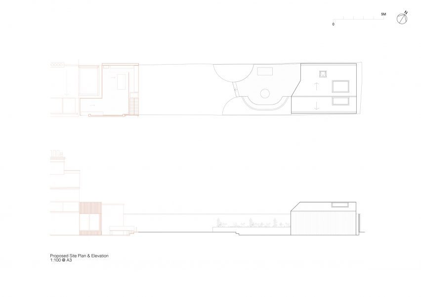 Site plan and section of Kim-Oflage garden studio in London by Delve
