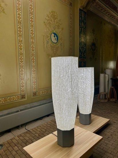 Two standing lamps with felted covers