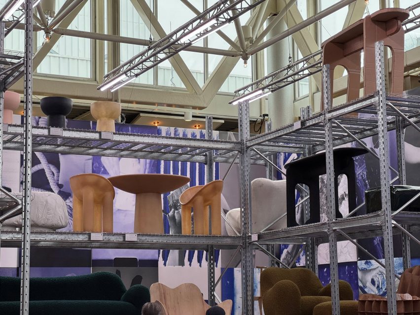 furniture displayed on scaffolding