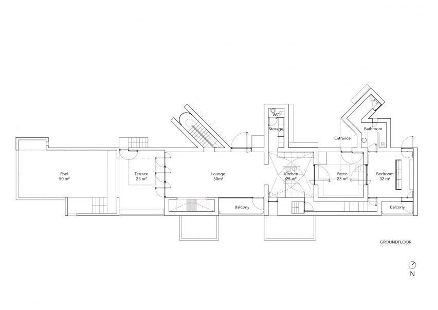 Ground floor plan of Frame House in Portugal by Pedro Domingos Arquitectos
