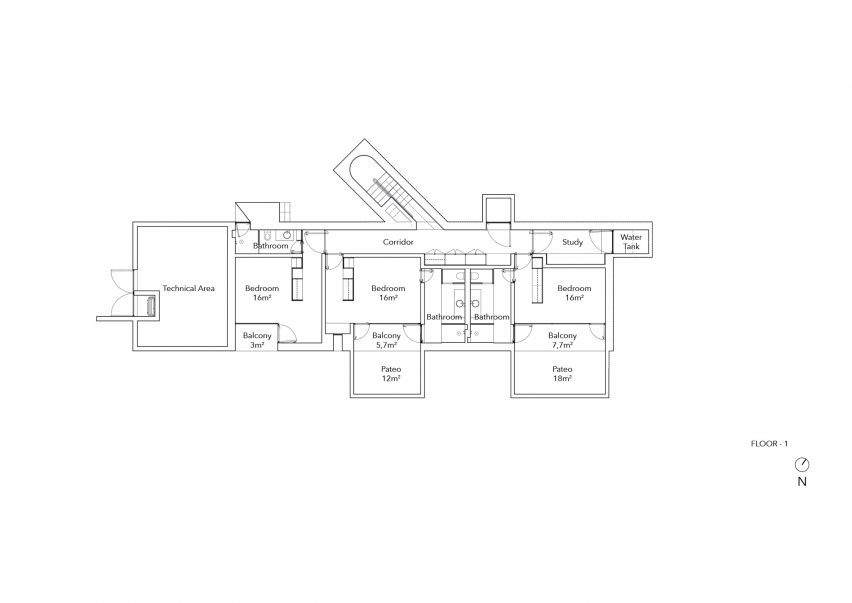 First floor plan of Frame House in Portugal by Pedro Domingos Arquitectos
