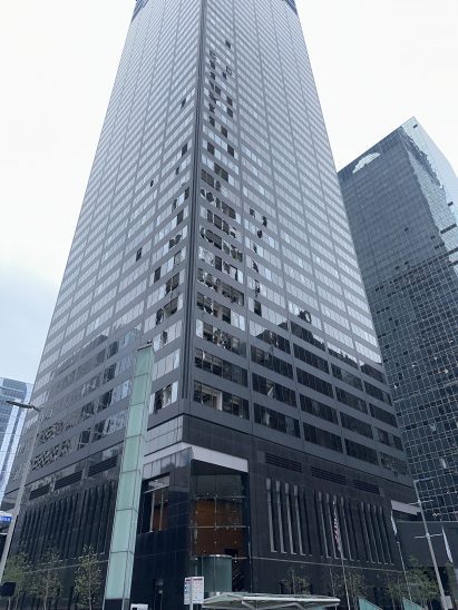 A building damaged by wind