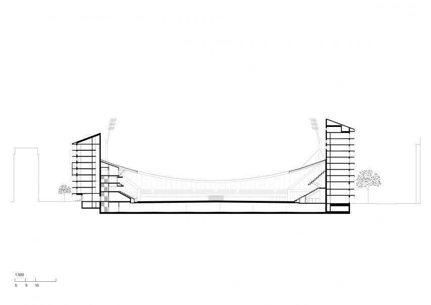 Section of Hybrid Stadium by JKMM Architects