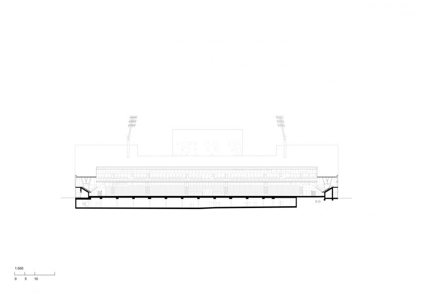 Section of Hybrid Stadium by JKMM Architects