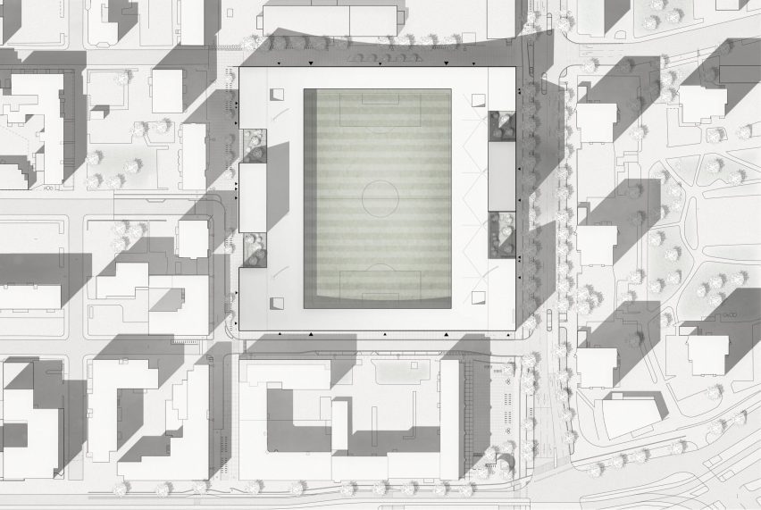 Site plan of Hybrid Stadium by JKMM Architects
