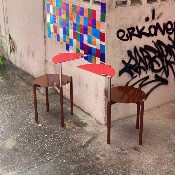 Stools with integrated tables 