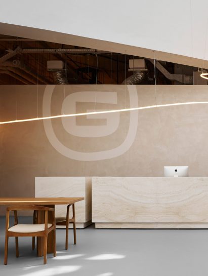 Reception desk of jiu-jitsu gym in Doha by GMNSM and the Paris Saint-Germain (PSG) sports club