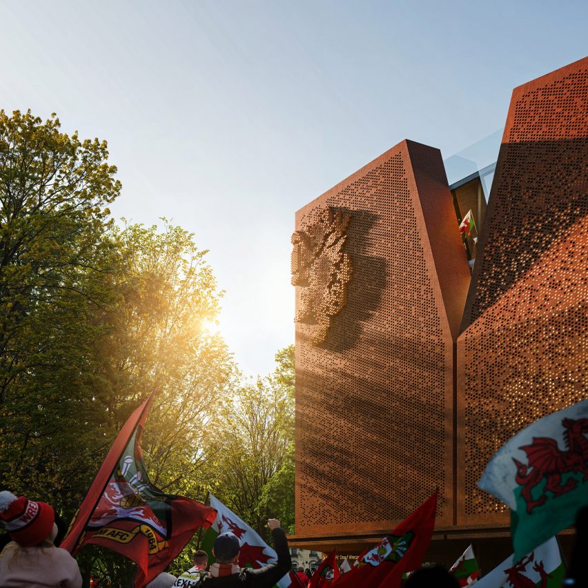 Render of the Kop Stand at Wrexham AFC's STōK Cae Ras stadium by Populous
