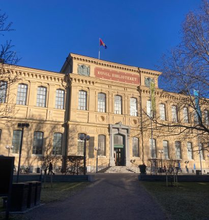 Grand facade of national library in Stockholm on a sunny day