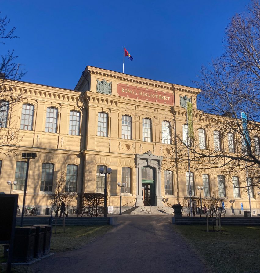 Grand facade of national library in Stockholm on a sunny day