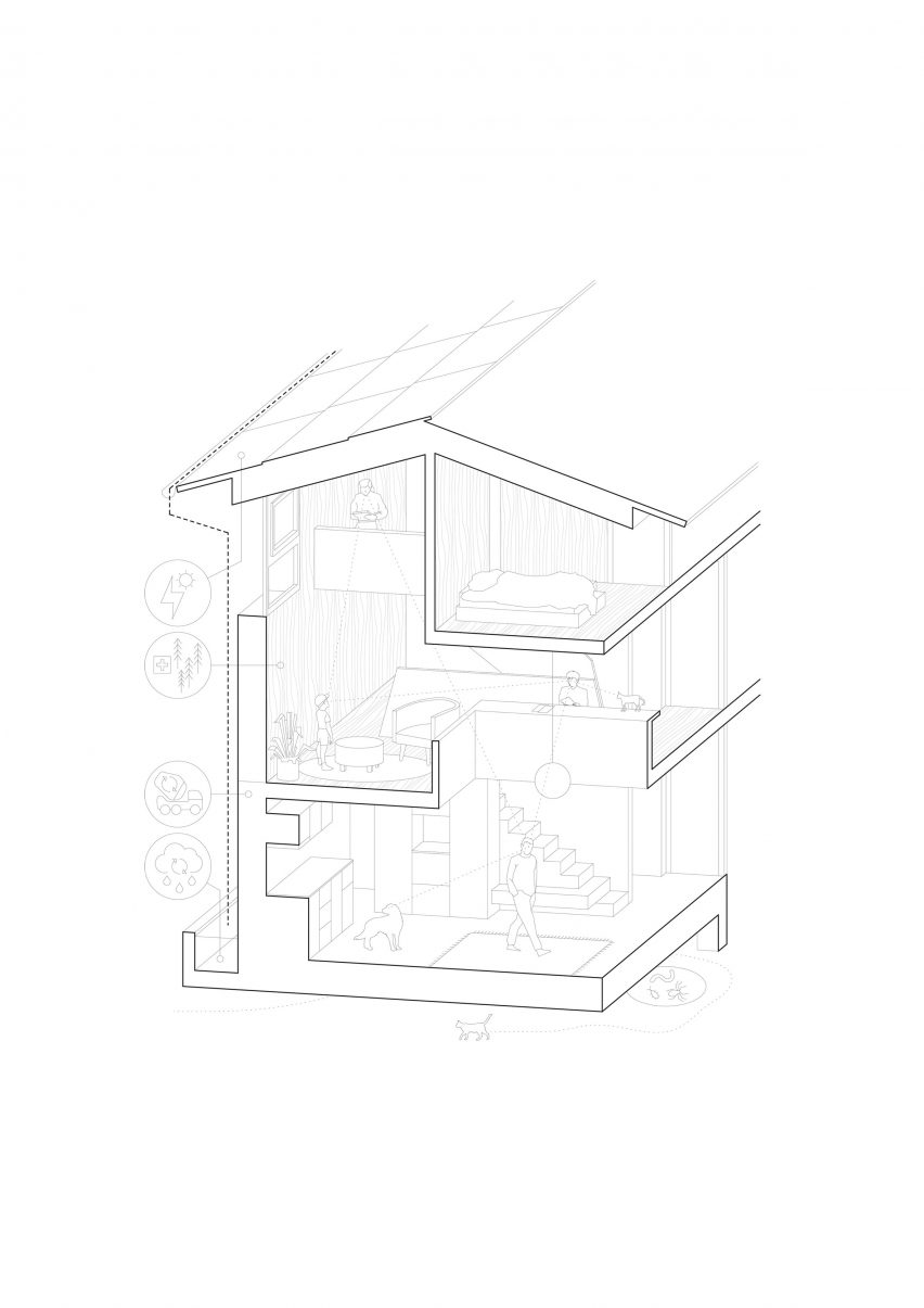 Axonometric drawing The Wandering House by Lionel Ballmer Architectes