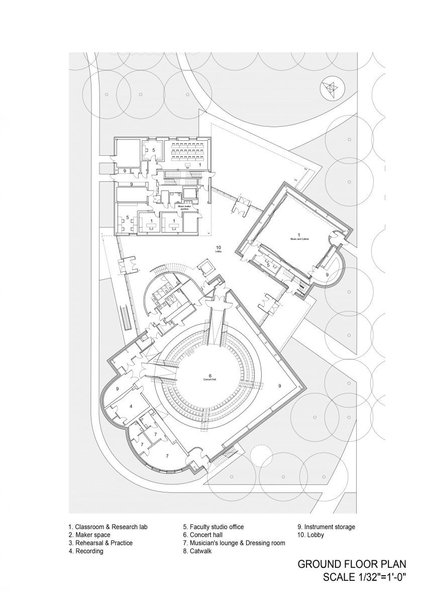 Ground floor plan of the MIT music building by SANAA