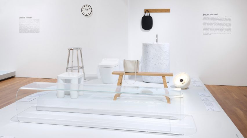 Exhibition installation of furniture on a plinth