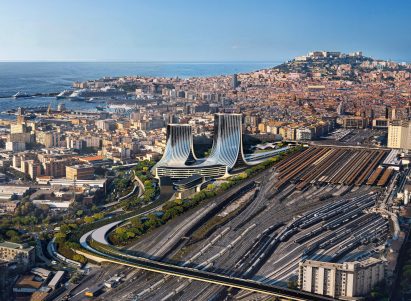 Aerial view of the Napoli Porta Est masterplan by Zaha Hadid Architects
