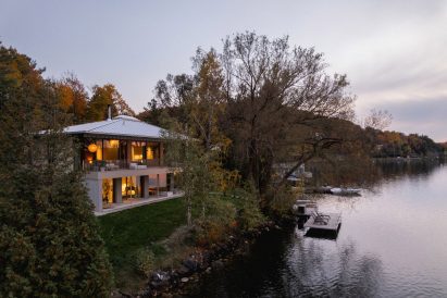 View of rear facade of Palissade home in Canada