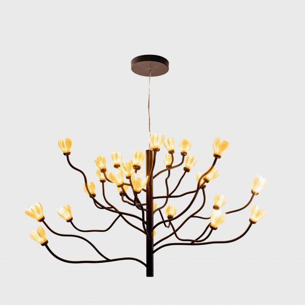 Chandelier with ceramic magnolia shades