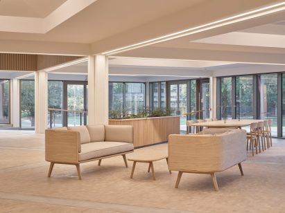 Seating space within office building by Twelve Architects and Masterplanners and Studio Knight Stokoe