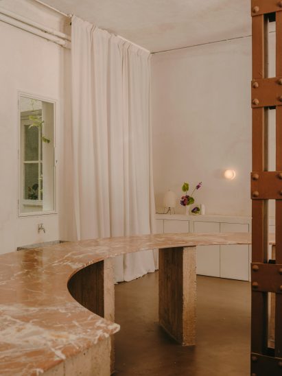 Marble workbench in flower shop