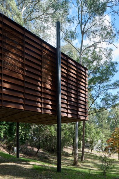 Steel slats of raised cabin in Victoria