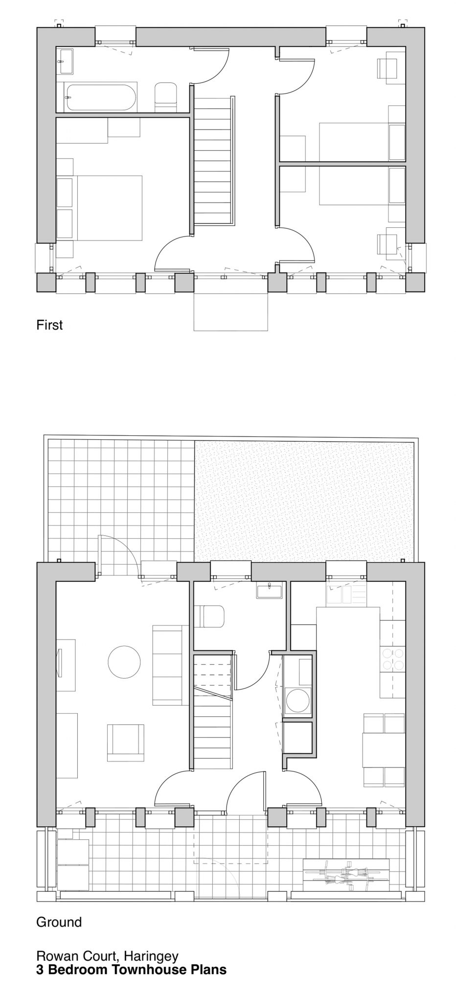 3-bed townhouse plans Rowan Court by Satish Jassal Architects