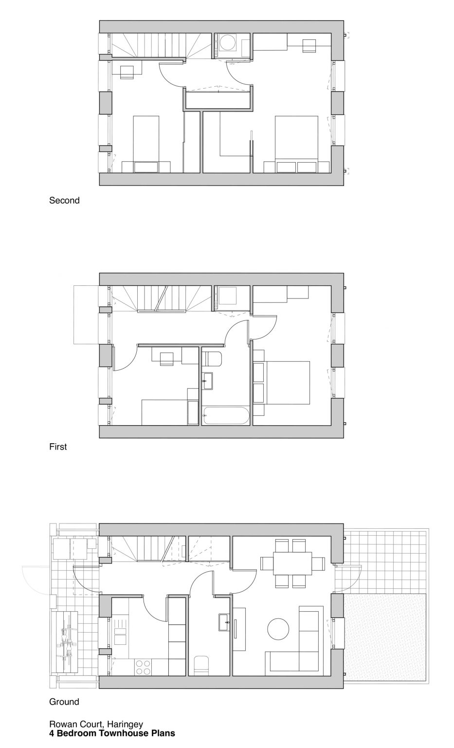 4-bed townhouse plans Rowan Court by Satish Jassal Architects