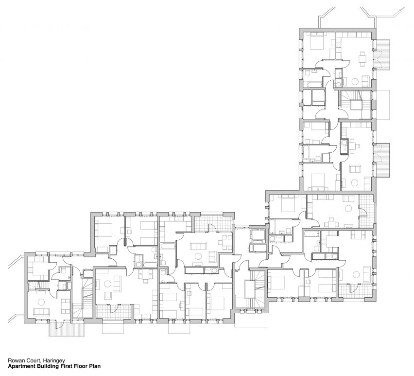 Apartment first floor plan Rowan Court by Satish Jassal Architects