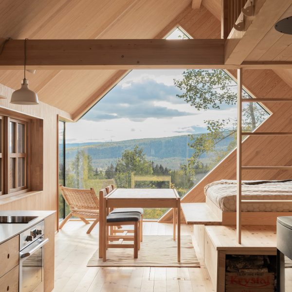Timber kitchen with a large corner window