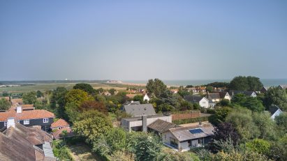 Aerial view of coastal Suffolk homes