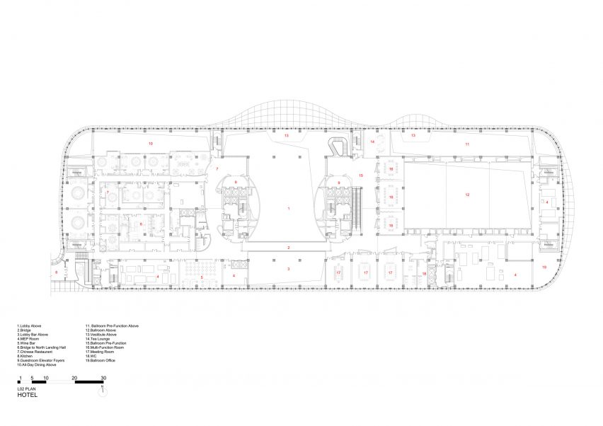 Hotel second floor plan at the Capital International Exhibition and Convention Centre by Zaha Hadid Architects
