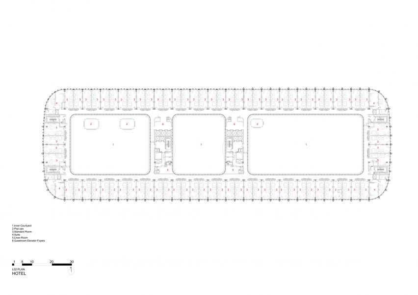 Hotel typical floor plan at the Capital International Exhibition and Convention Centre by Zaha Hadid Architects