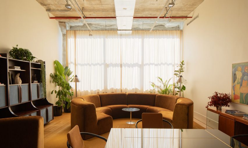 A large half circle couch