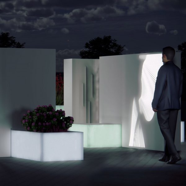 Render of people at an installation