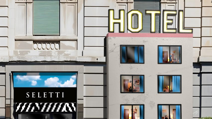 Graphic of hotel for Seletti – Hotel Voyeur exhibition