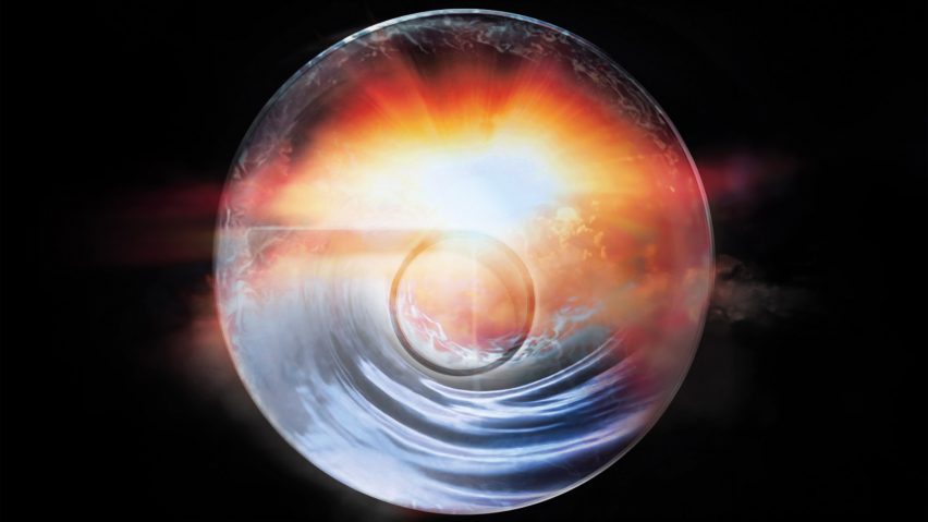 An image of a circle in tones of blue and orange, against a black backdrop
