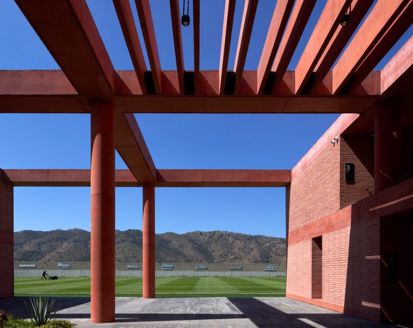 Red concrete building in Mexico