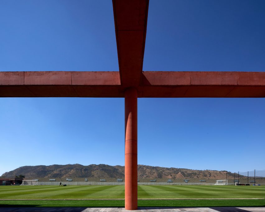 Red concrete building in Mexico