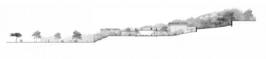 Section of Edmond Simeoni School and Cultural Space in Lumio by Amelia Tavella Architectes