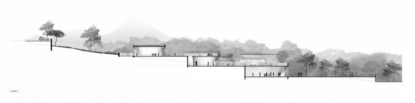 Section of Edmond Simeoni School and Cultural Space in Lumio by Amelia Tavella Architectes