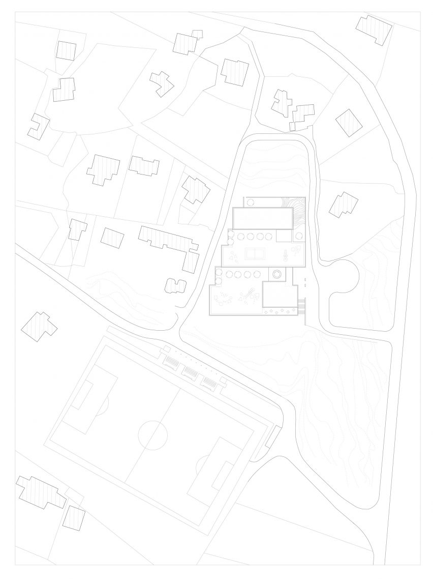 Site plan of Edmond Simeoni School and Cultural Space in Lumio by Amelia Tavella Architectes