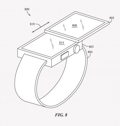 Drawings from Apple's patent application for a smartwatch with a sliding screen