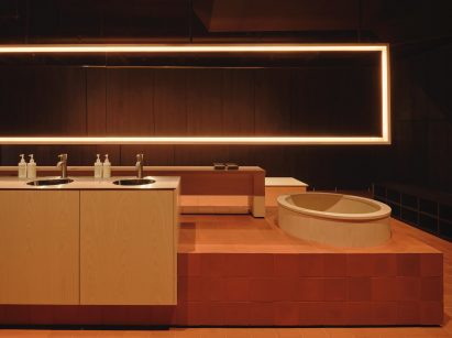 Sculptural tiled vanity