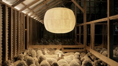 Lamp hung up in sheep pen